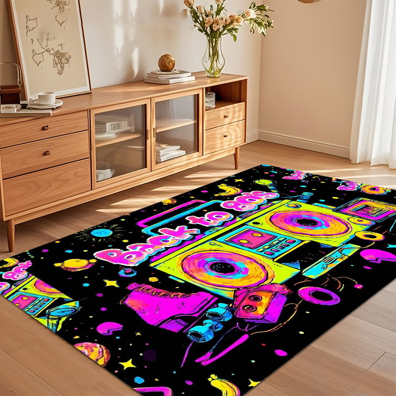 Retro Gaming Rug - Vibrant 80s Retro Boombox Print Area