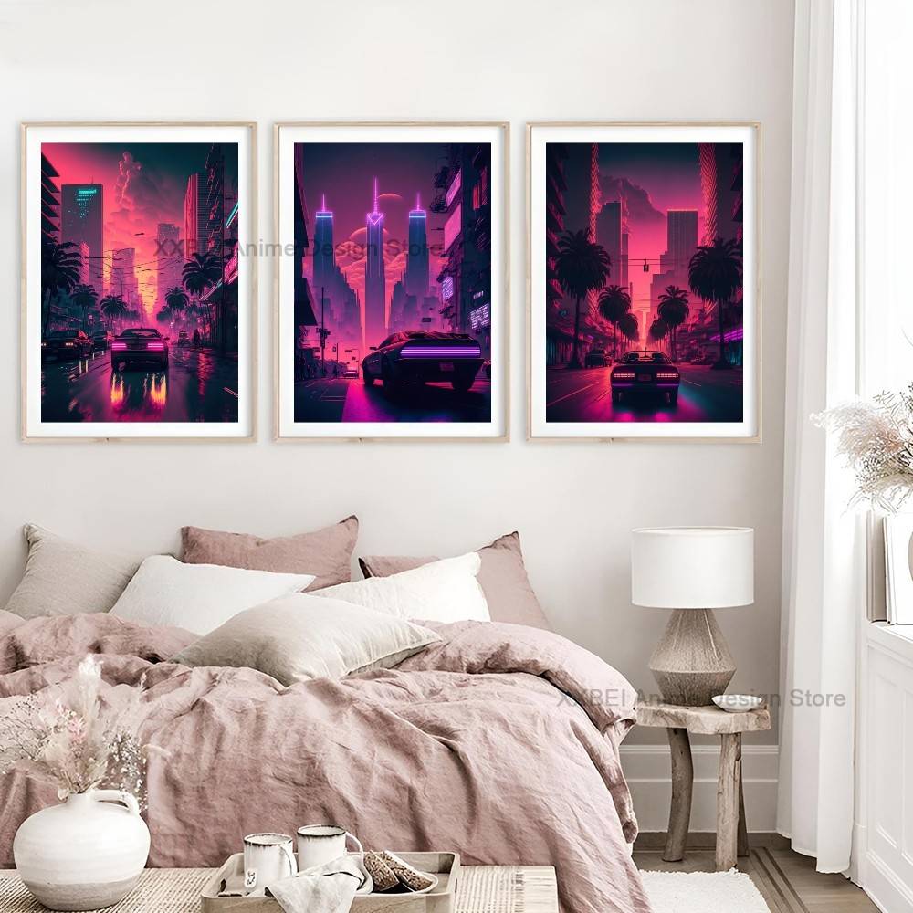Synthwave Cyberpunk Pink Stree - Retro Gaming Wallpaper บทวิจารณ์และราคา