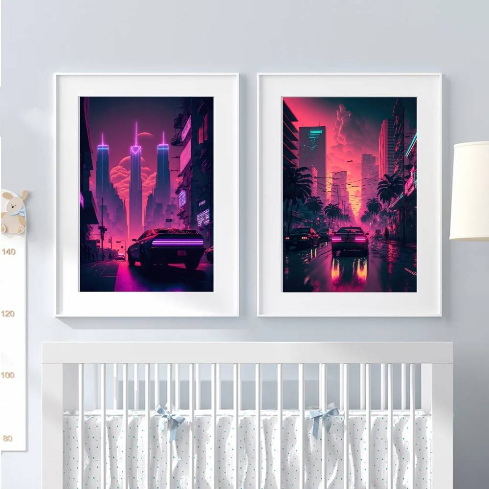 Synthwave Cyberpunk Pink Stree - Retro Gaming Wallpaper บทวิจารณ์และราคา