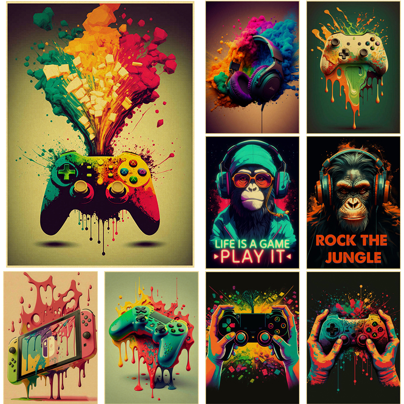 Colorful Game Controller Wall  - Retro Gaming Wallpaper บทวิจารณ์และราคา