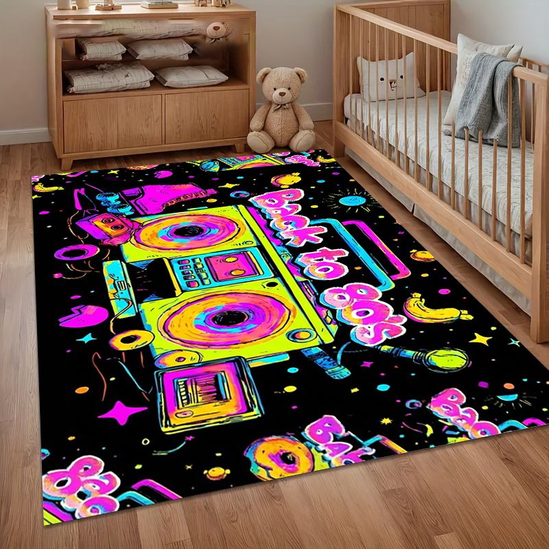 Vibrant 80s Retro Boombox Prin - Retro Gaming Rug บทวิจารณ์และราคา