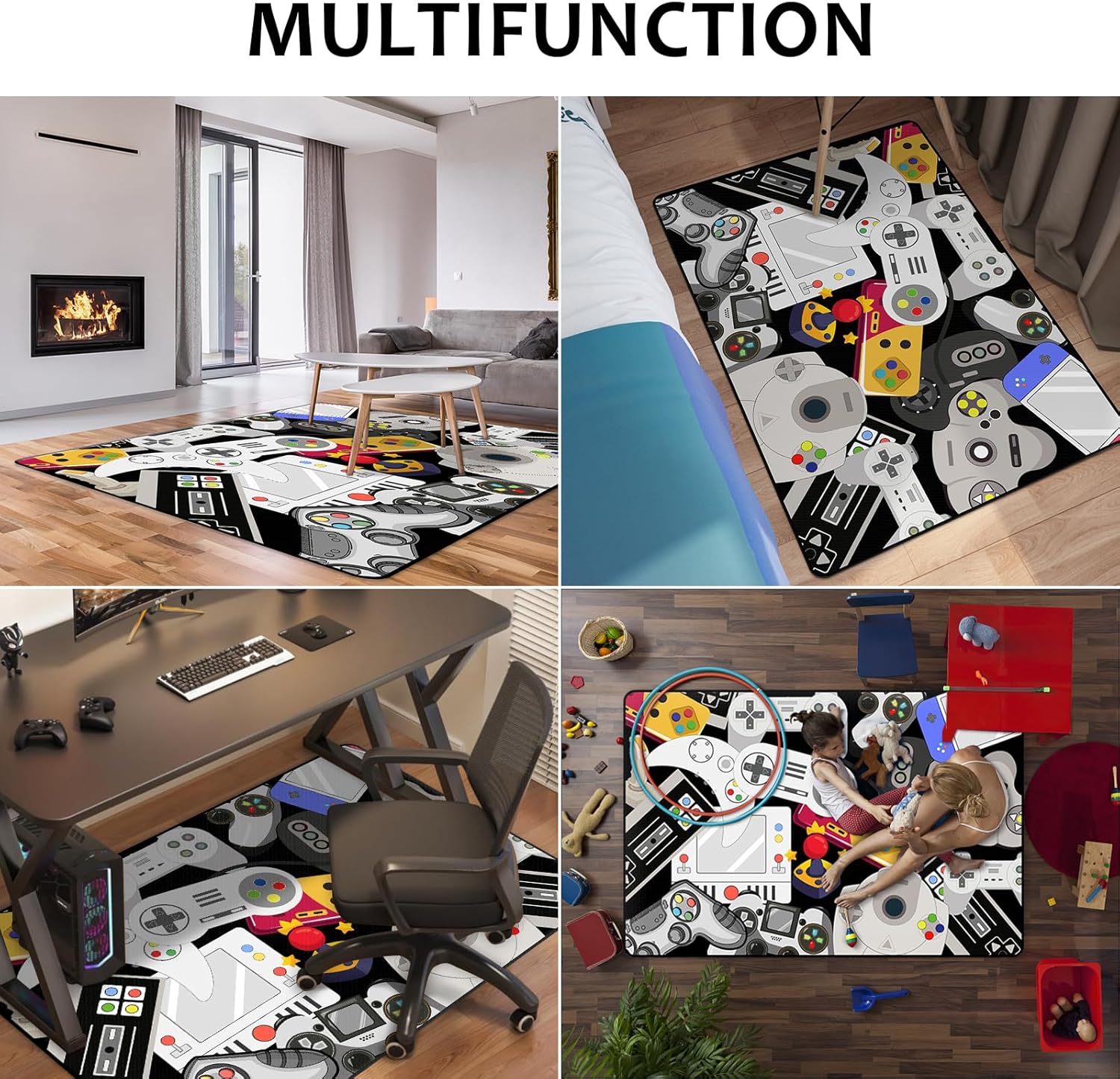 Retro Game Controller Print Ar - Retro Gaming Rug บทวิจารณ์และราคา
