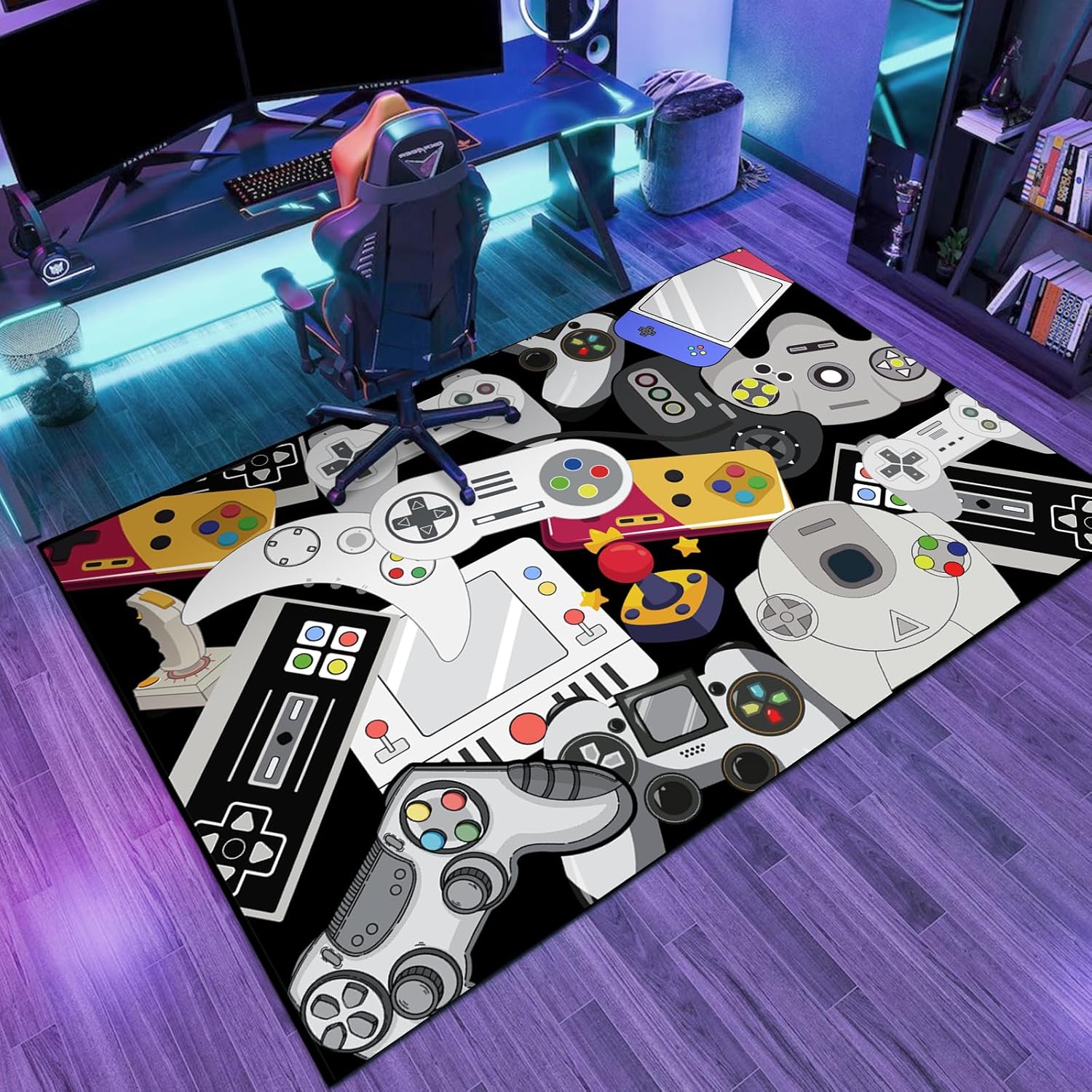 Retro Game Controller Print Ar - Retro Gaming Rug บทวิจารณ์และราคา